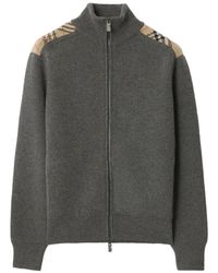 Burberry - Funnel-Neck Check-Trim Cardigan - Lyst
