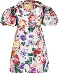 Marchesa - Abito Corto Con Ricamo A Fiori - Lyst