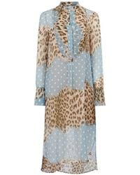 Nina Ricci - Leopard And Polka-Dot Print Shirt Midi Dress - Lyst