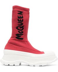 McQueen - Sock-style Logo-print Boots - Lyst