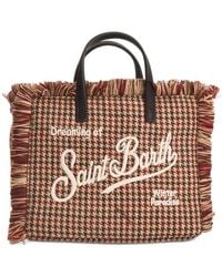 MC2 Saint Barth - Vanity Mini Houndstooth-Pattern Fringed-Trim Tote Bag - Lyst