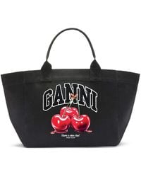 Ganni - Shopper Xxl Cherry Printed Tote Bag - Lyst