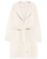 Yves Salomon - Manteau En Peau Lainée À Taille Ceinturé - Lyst