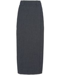 Prada - Wraparound Wool Midi Skirt - Lyst