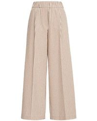 Brunello Cucinelli - Techno-Cotton Striped Seersucker Baggy Track Trousers With Monili - Lyst