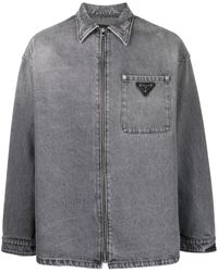Prada - Jeansjacke mit Triangel-Logo - Lyst