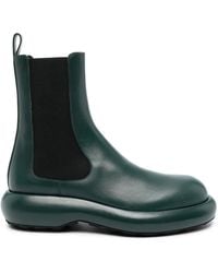 ショートブーツ・ブーティ Jil Sander Bottle Green Leather Chelsea Ankle Boots Jil Sander Bottle Green Calfskin Leather Chelsea Ankle Boots