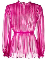 Alberta Ferretti - Pleated Long-Sleeve Blouse - Lyst