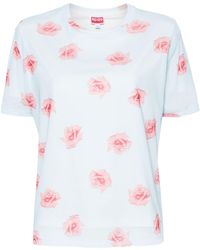 KENZO - T-shirt superposé à rose imprimée - Lyst
