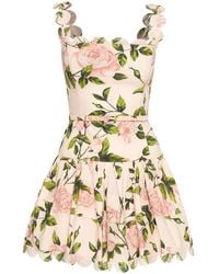 Oscar de la Renta - Rose-Print Poplin Mini Dress - Lyst