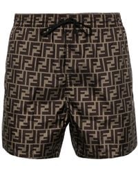 Fendi - Logo-Pattern Swim Shorts - Lyst