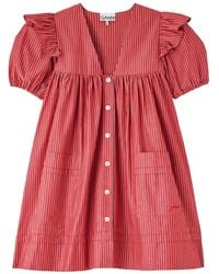 Ganni - Striped Ruffled Mini Dress - Lyst