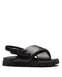 Prada - Padded Nappa Leather Crisscross Sandals - Lyst