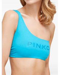 Pinko - One-Shoulder Logo-Print Bikini Top - Lyst