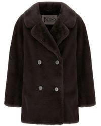 Herno - Double-Breasted Faux-Fur Peacoat - Lyst