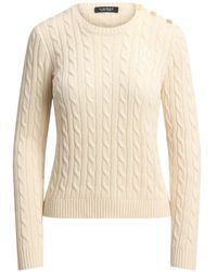 Ralph Lauren - Button-Trim Cable-Knit Sweater - Lyst