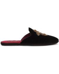 Dolce & Gabbana - Slipper aus Samt mit Kreuzapplikation - Lyst