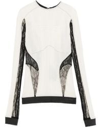 The Attico - Lace-Insert Ribbed-Knit Top - Lyst
