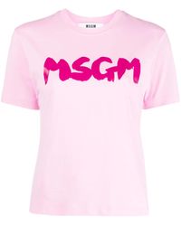 MSGM - Logo-Print Cotton T-Shirt - Lyst
