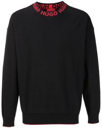 HUGO - Logo-collar Fine Knit Cotton Jumper - Lyst
