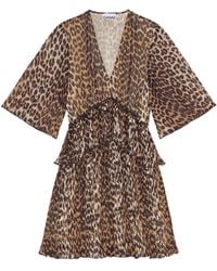 Ganni - Leopard Print Mini Dress - Lyst