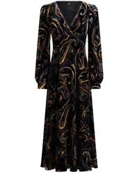 Etro - Velvet Paisley-Foliage Motif Wrap Midi Dress - Lyst