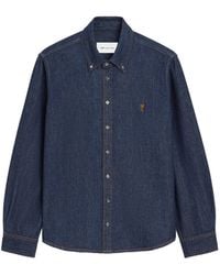 Ami Paris - Ami De Coeur Denim Shirt Met Borduurwerk - Lyst