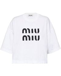Miu Miu - Logo-print Cotton T-shirt - Lyst