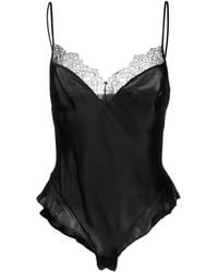 Maison Close - Body En Soie À Bords En Dentelle - Lyst