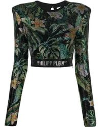 Philipp Plein - Crystal-Embellished Long-Sleeved Top - Lyst