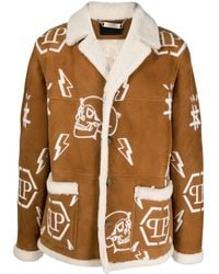 Philipp Plein - Manteau En Daim À Logo Brodé - Lyst