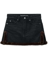 Alexander Wang - Denim Mini Skirt W/ Faux-Mink Trim - Lyst