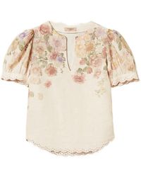 Twinset - Linen Floral Blouse With Embroidery - Lyst