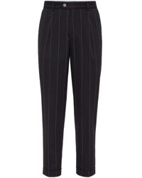 Brunello Cucinelli - Stripe-pattern Wool-blend Tapered Trousers - Lyst