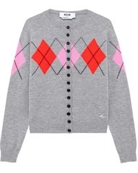 MSGM - Argyle-Pattern Button-Up Cardigan - Lyst