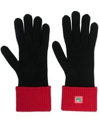 KENZO - Logo-patch Ribbed-knit Gloves - Lyst