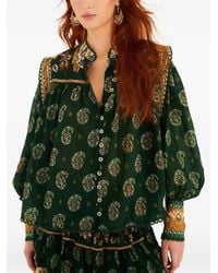 FARM Rio - Tayla Lace Buttoned Puff Sleeve Blouse - Lyst