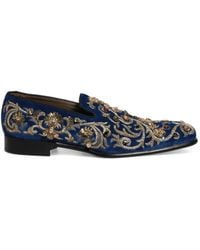 Dolce & Gabbana - Embellished Velvet-Texture Loafers - Lyst
