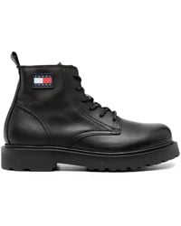 Tommy Hilfiger - Logo-Patch Lace-Up Leather Boots - Lyst