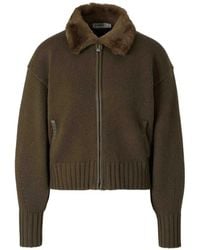 Jonathan Simkhai - Faux-Fur Collar Zip-Up Cardigan - Lyst