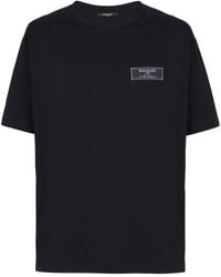 Balmain - Cotton T-shirt With Front Logo Label - Lyst