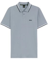 BOSS - Stretch-Cotton Slim-Fit Polo Shirt With Branding And Stripes - Lyst