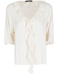 Seventy - Ruffled V-Neck Blouse - Lyst