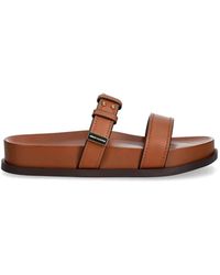 ARMANI EXCHANGE - Buckle-Detail Leather Slides - Lyst