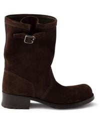 Prada - Suede Mid-Calf Boots - Lyst