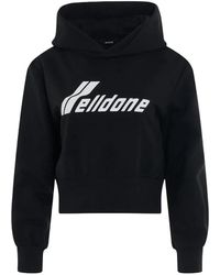 we11done - Logo-Print Cropped Hoodie - Lyst