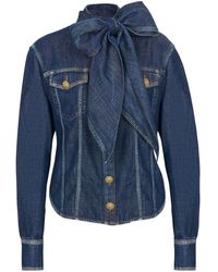 Balmain - Chemise en jean à col lavallière - Lyst
