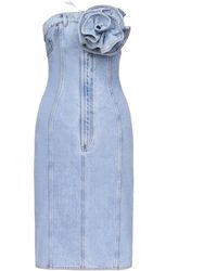 Area - Floral-Appliqué Strapless Denim Dress - Lyst