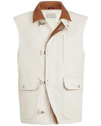 Brunello Cucinelli - Cotton And Linen Canvas Vest With Suede Inserts And Hook Fastening - Lyst