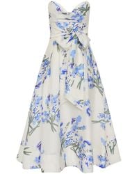 Rebecca Vallance - Bluebell Meadow Floral-Print Linen Blend Midi Bustier Dress With Sash - Lyst